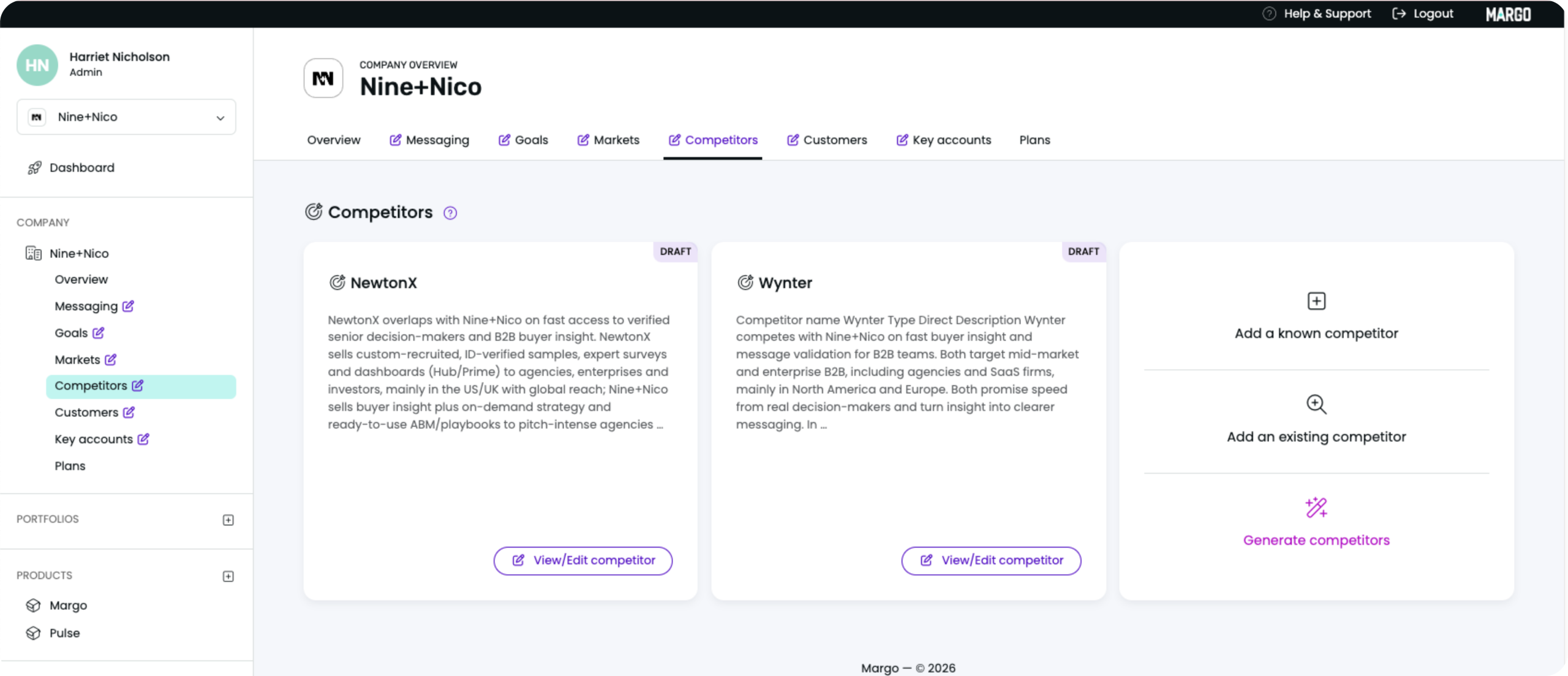 Margo screenshot of competitor selection page
