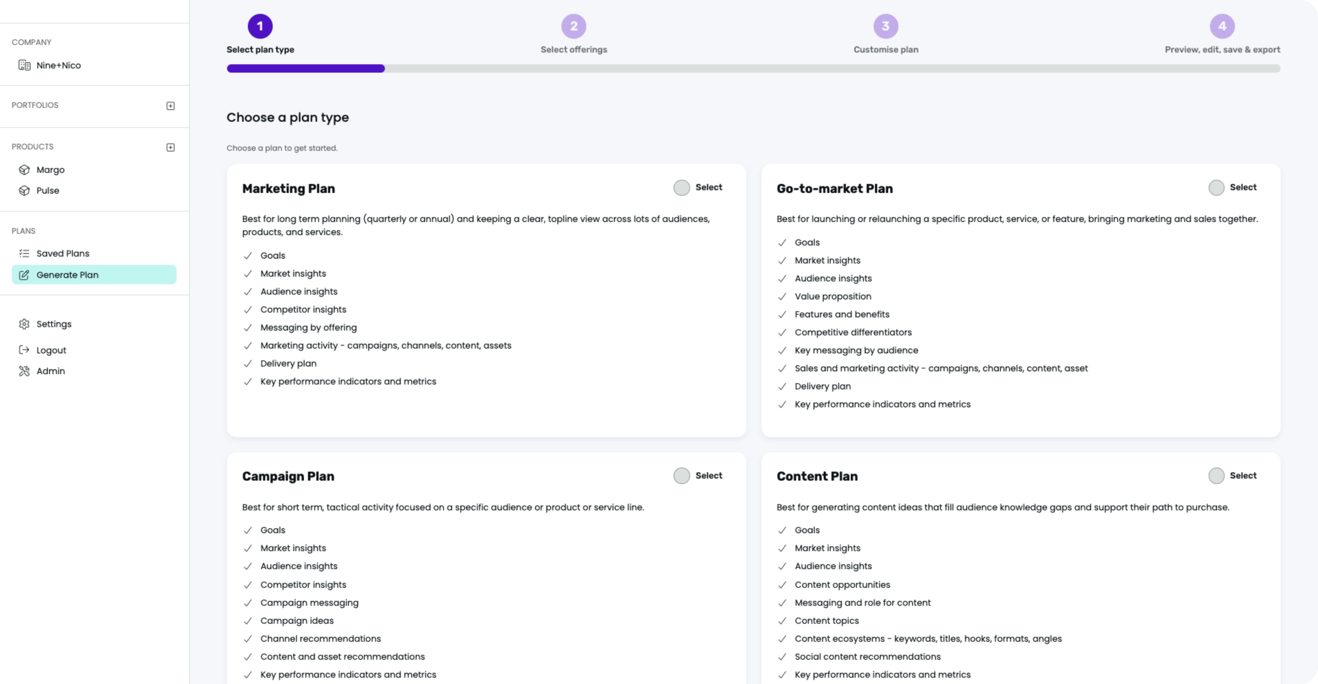 Margo plan generator screenshot.