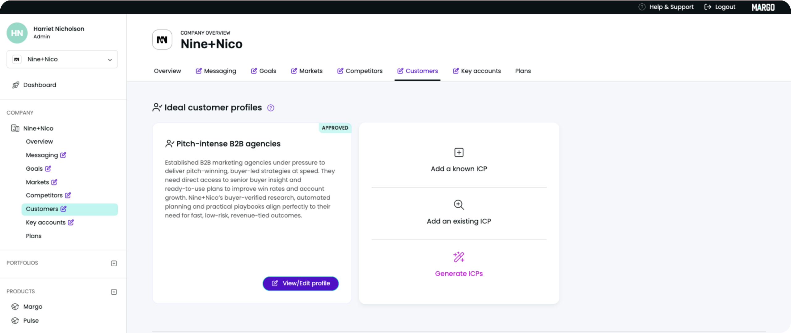 Margo ideal customer profile (ICP) selection screenshot.